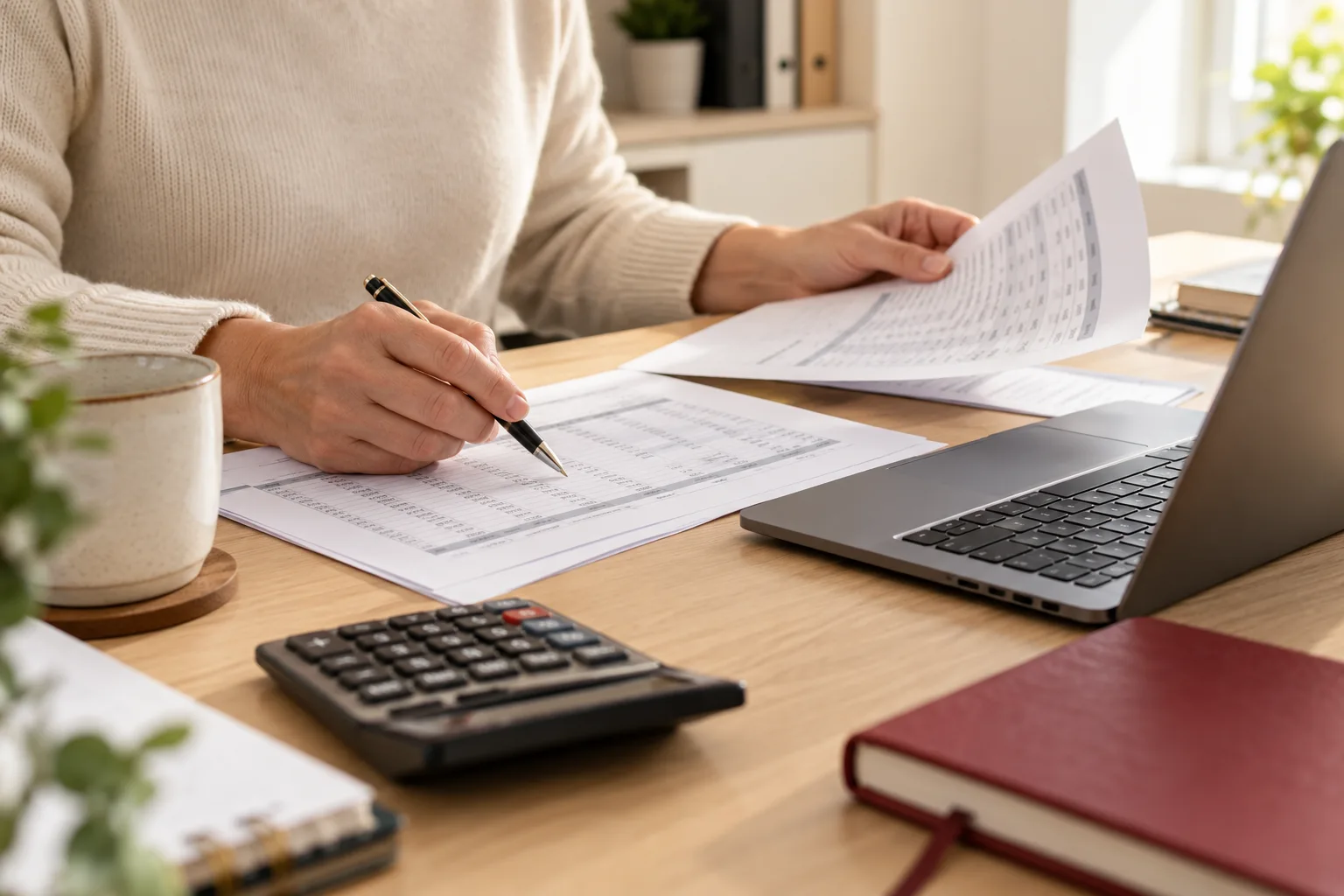 Illustrative payroll work at a desk